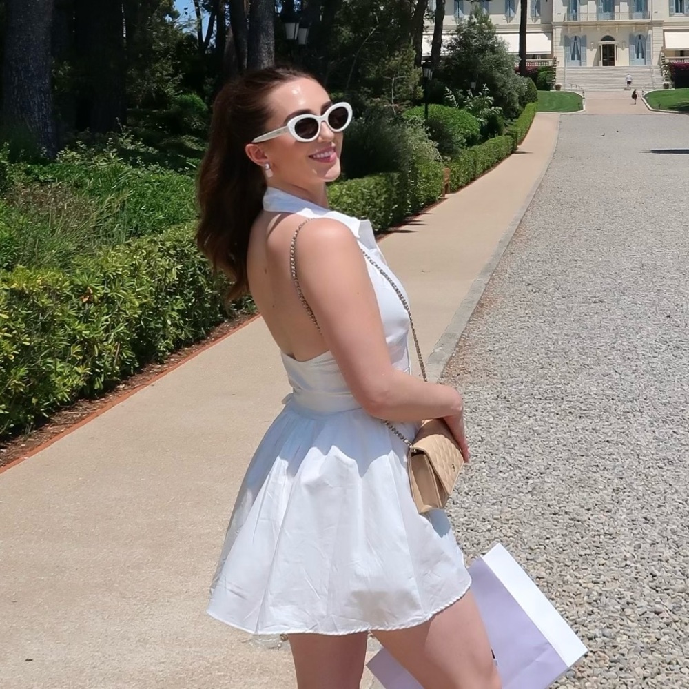 Meshki Mini White Sundress with Open Back